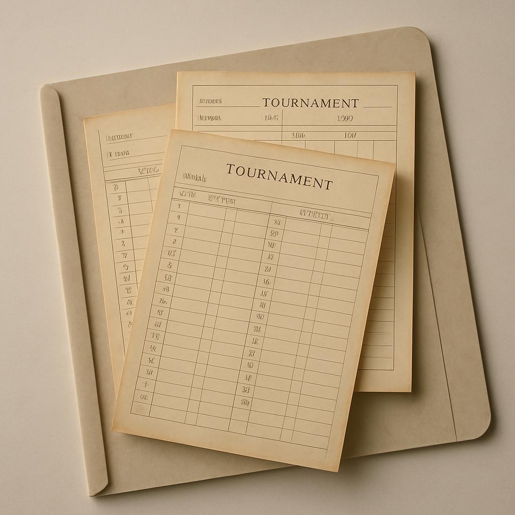 Blank Tournament Scorecards and Cover Layered Over Each Other.